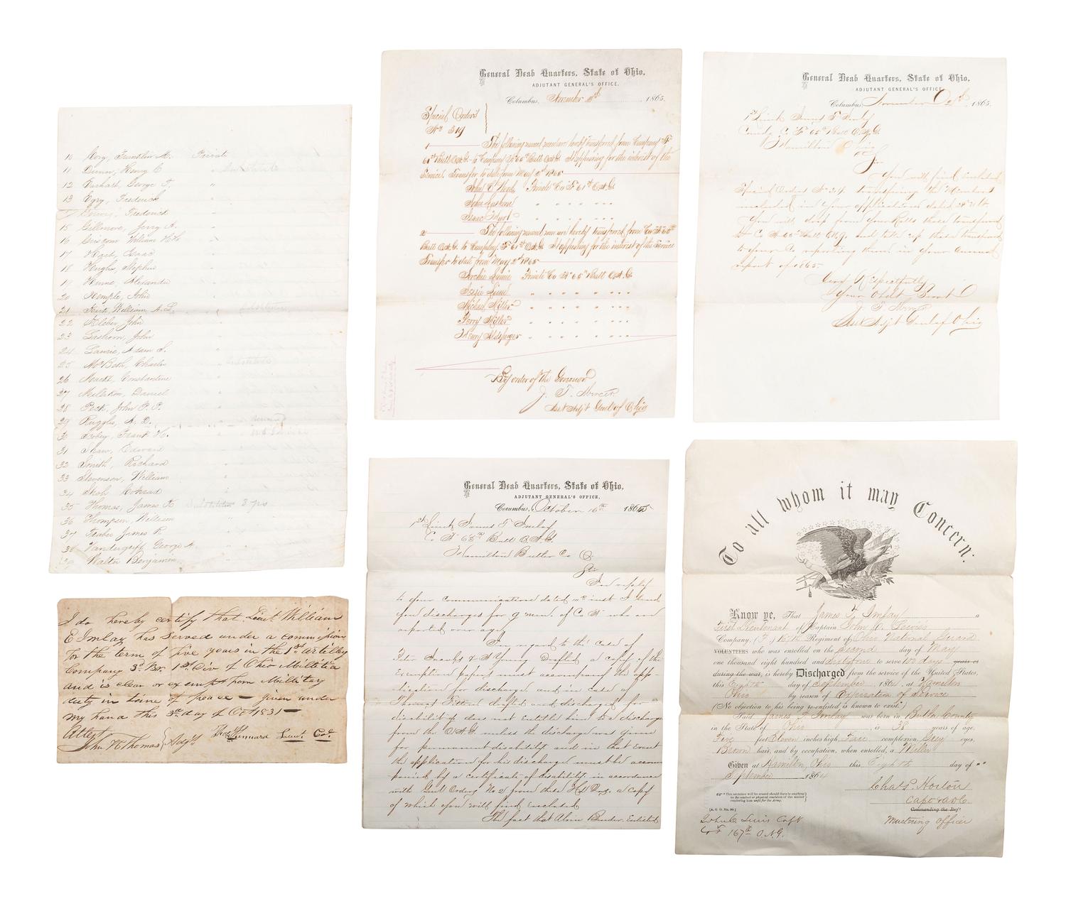 [CIVIL WAR]. First Lieutenant James T. Imlay archive, incl. Ohio's home guard regiments formation.