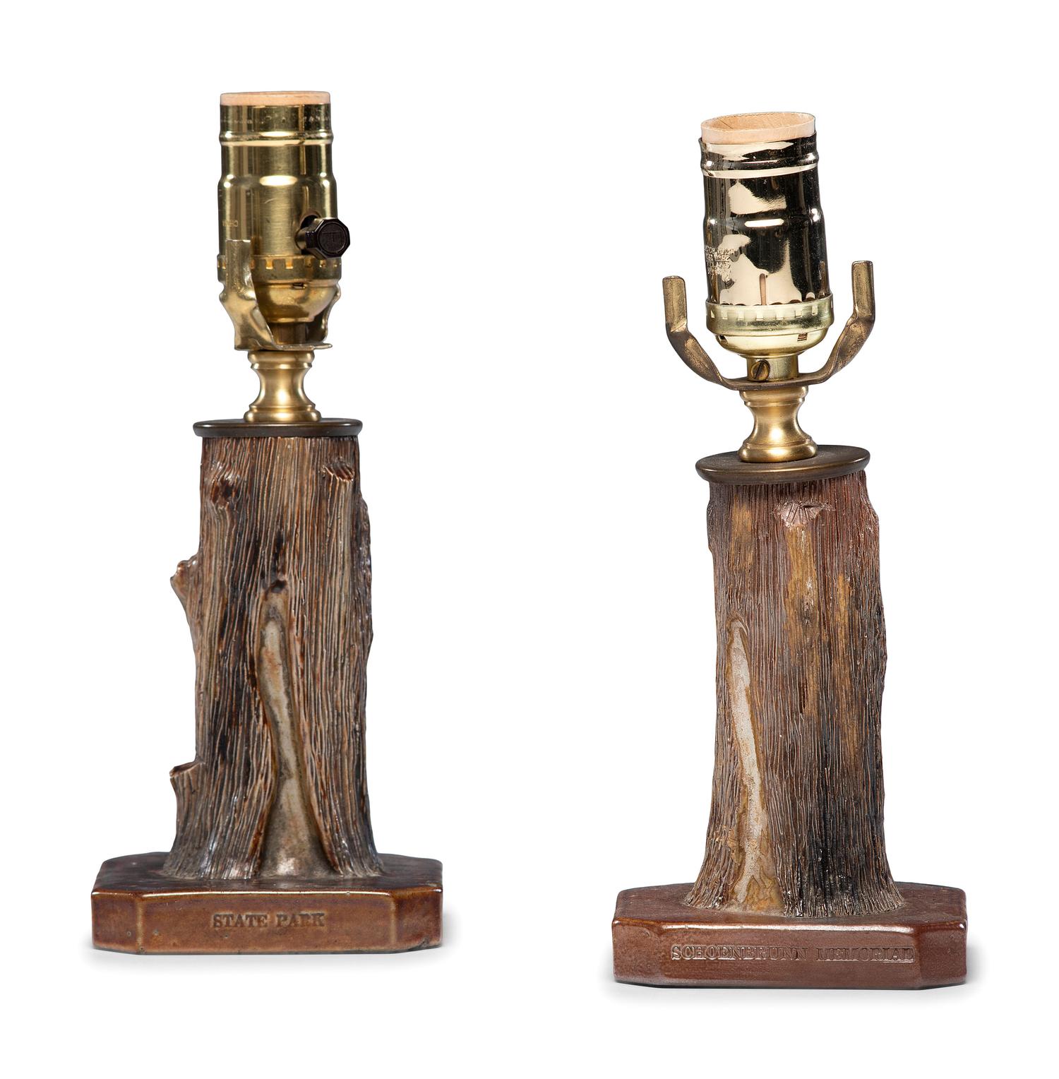 A Pair of G. W. Moore Glazed Sewer Tile Souvenir Lamp Bases