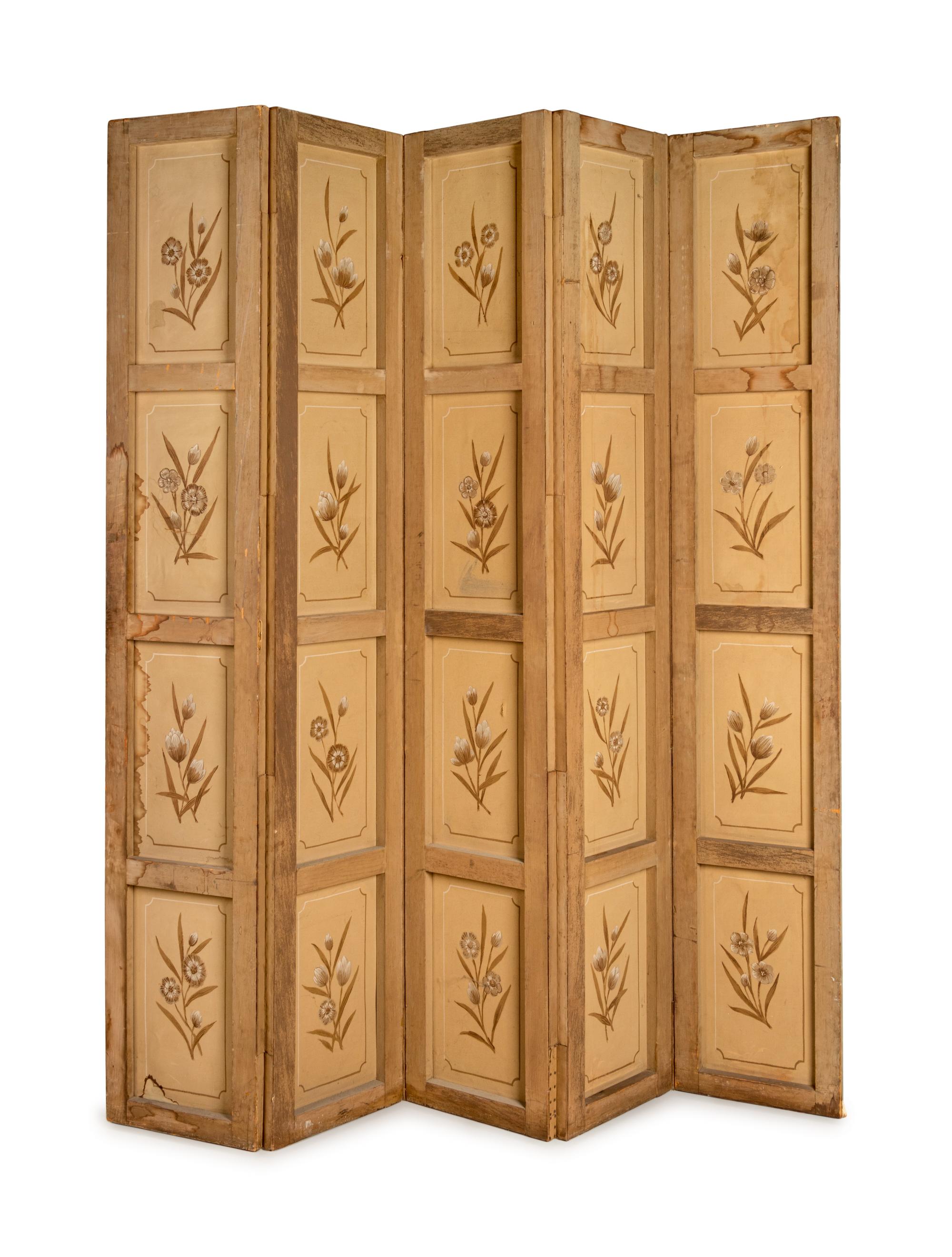 A French Papier-Pente Five-Panel Floor Screen