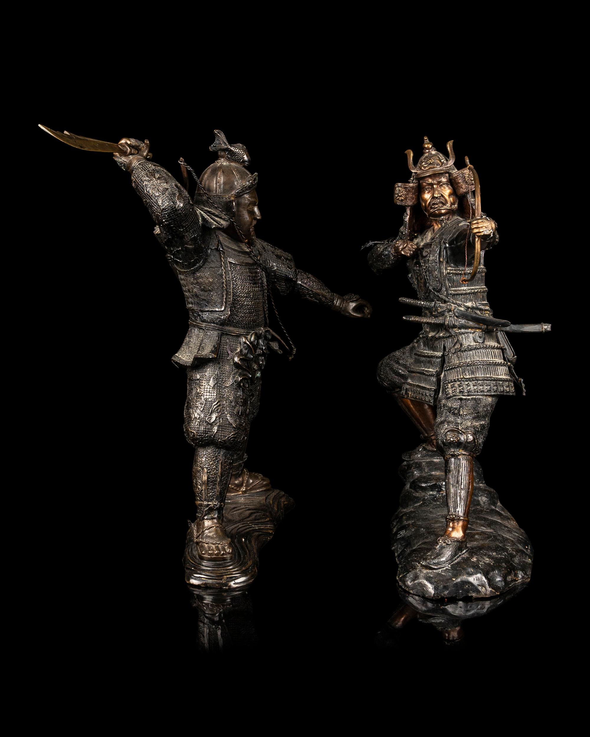 Two Japanese Bronze Figures of Samurais