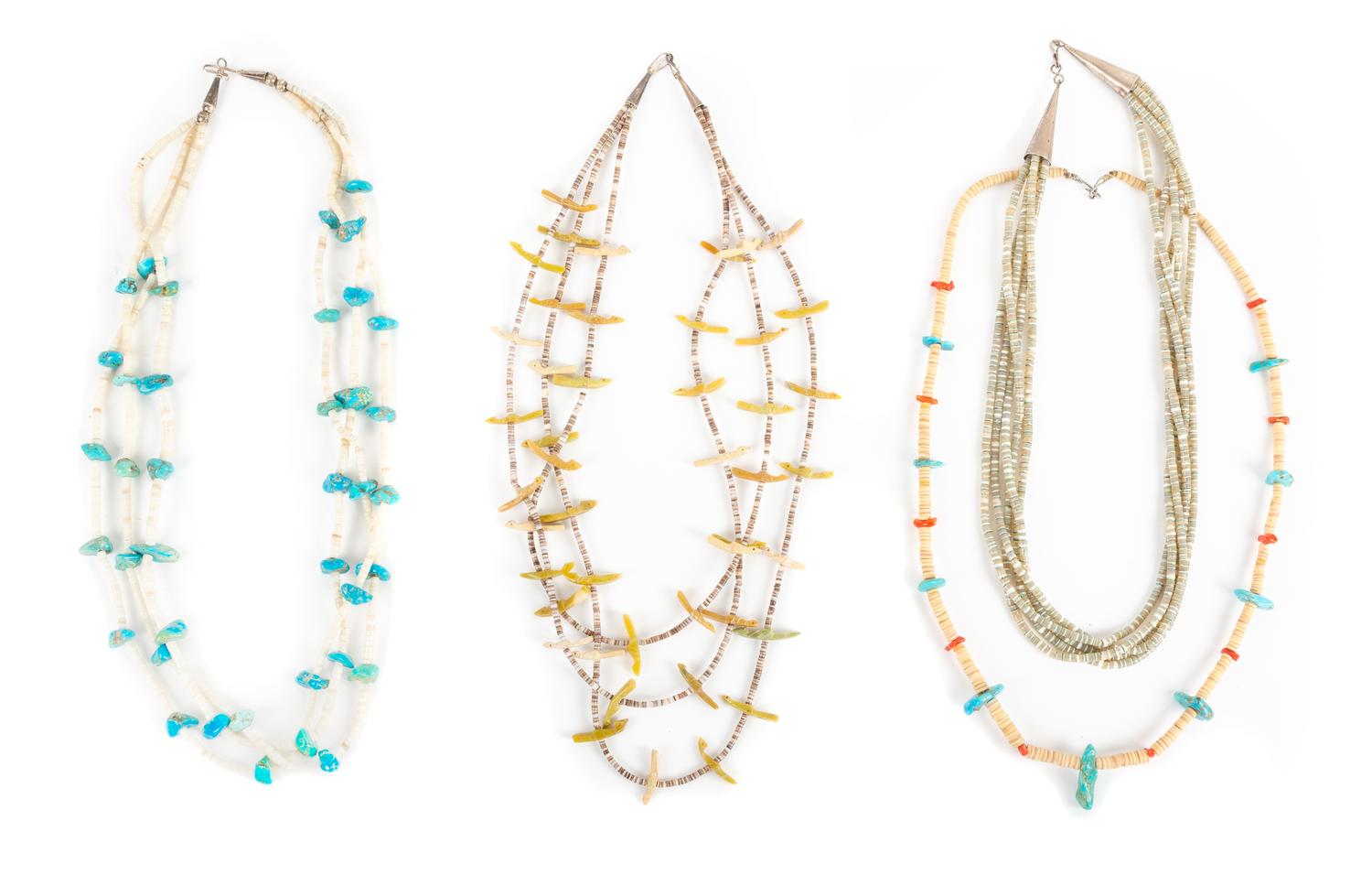 Four Southwestern Turquoise and Shell Necklaces Length of largest 28 inches