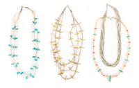 Four Southwestern Turquoise and Shell Necklaces Length of largest 28 inches