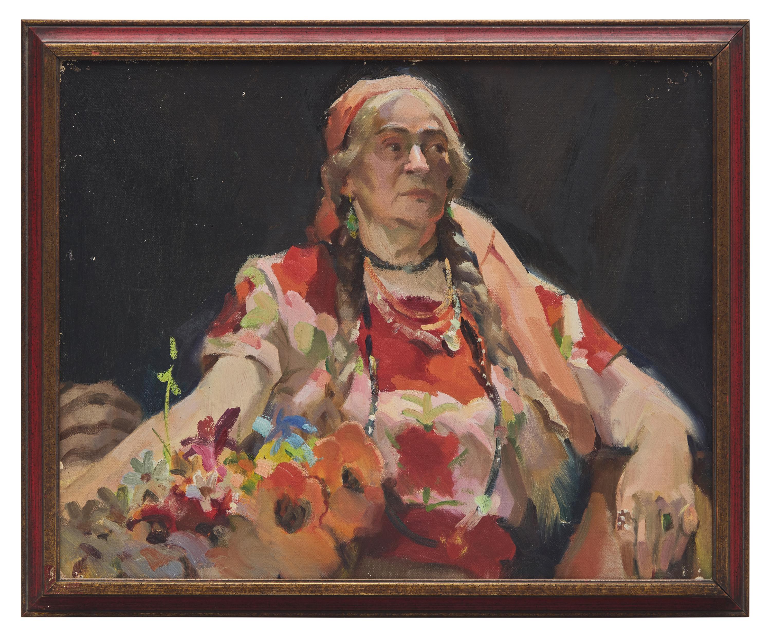 Ralph Von Lehmden (American, b. 1908) — Seated Woman with Flowers