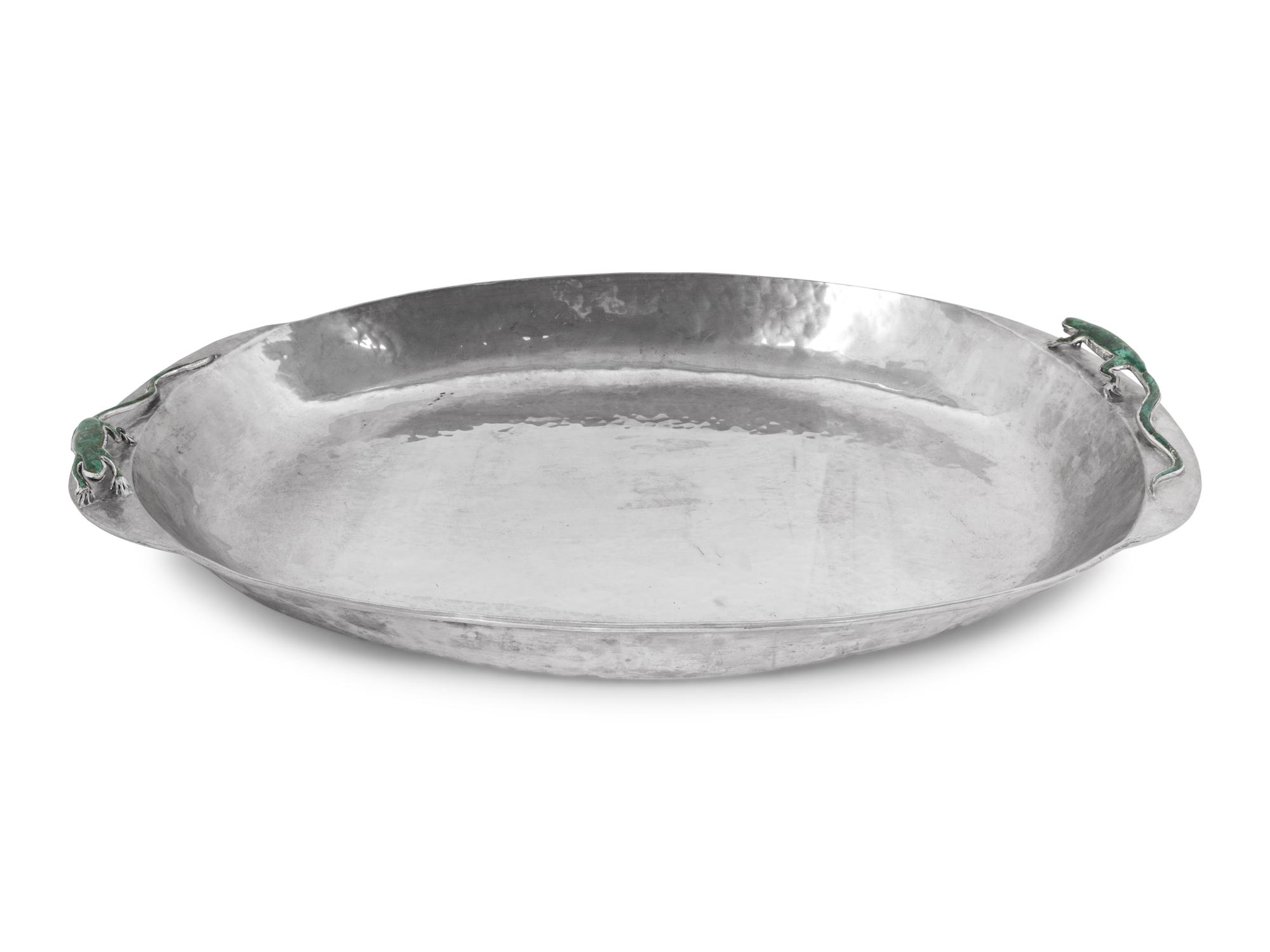 A Mexican Hard Stone Mounted Silver-Plate Platter