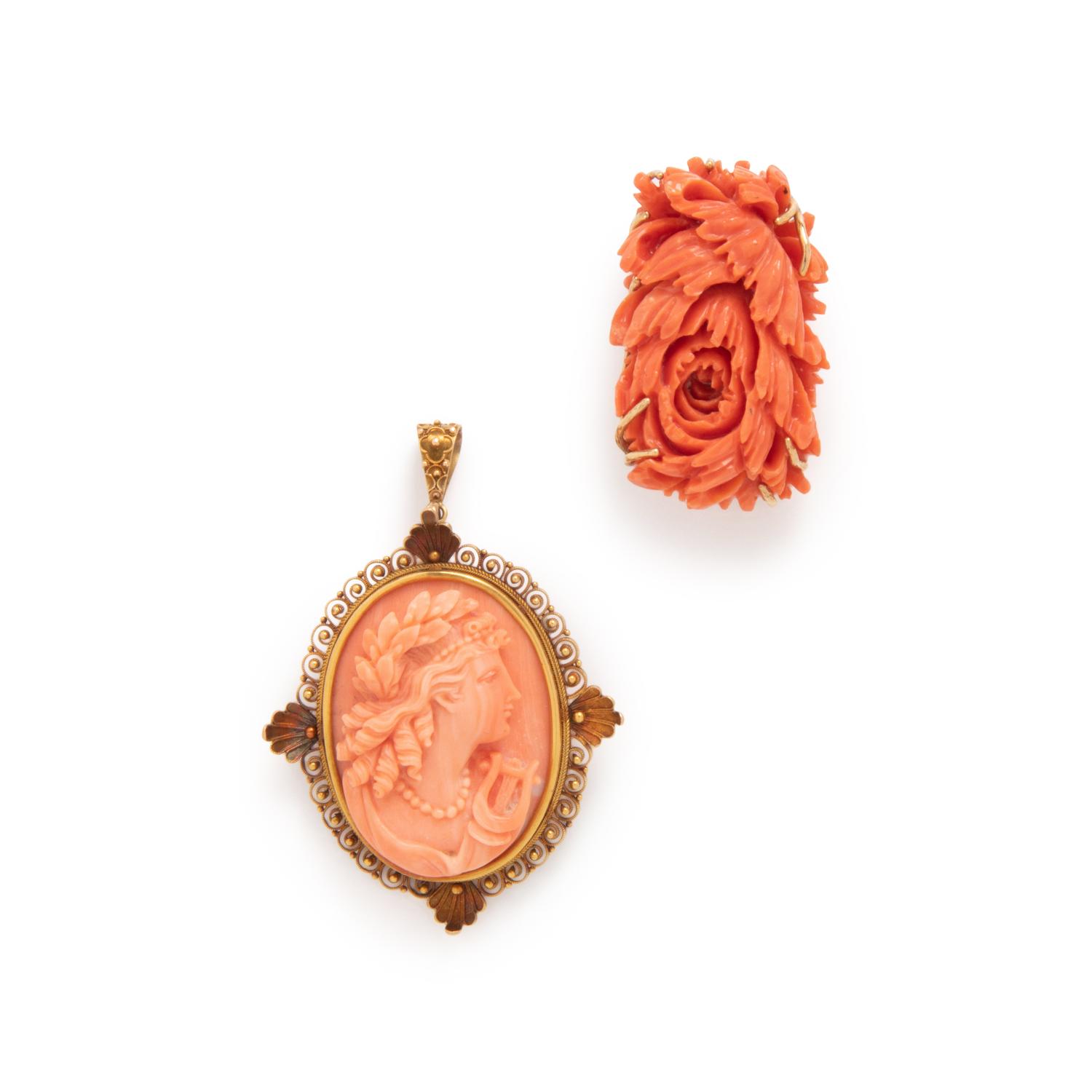 COLLECTION OF CARVED CORAL BROOCH/PENDANTS