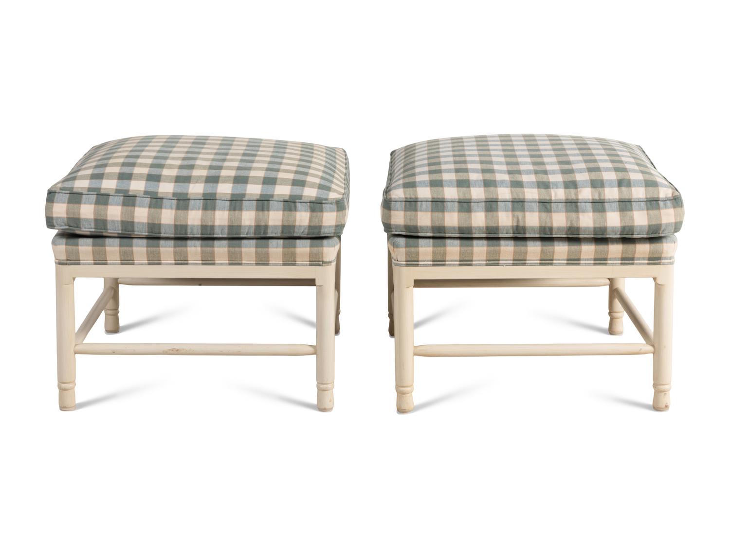 A Set of Four White Painted Patio Chairs and Ottomans