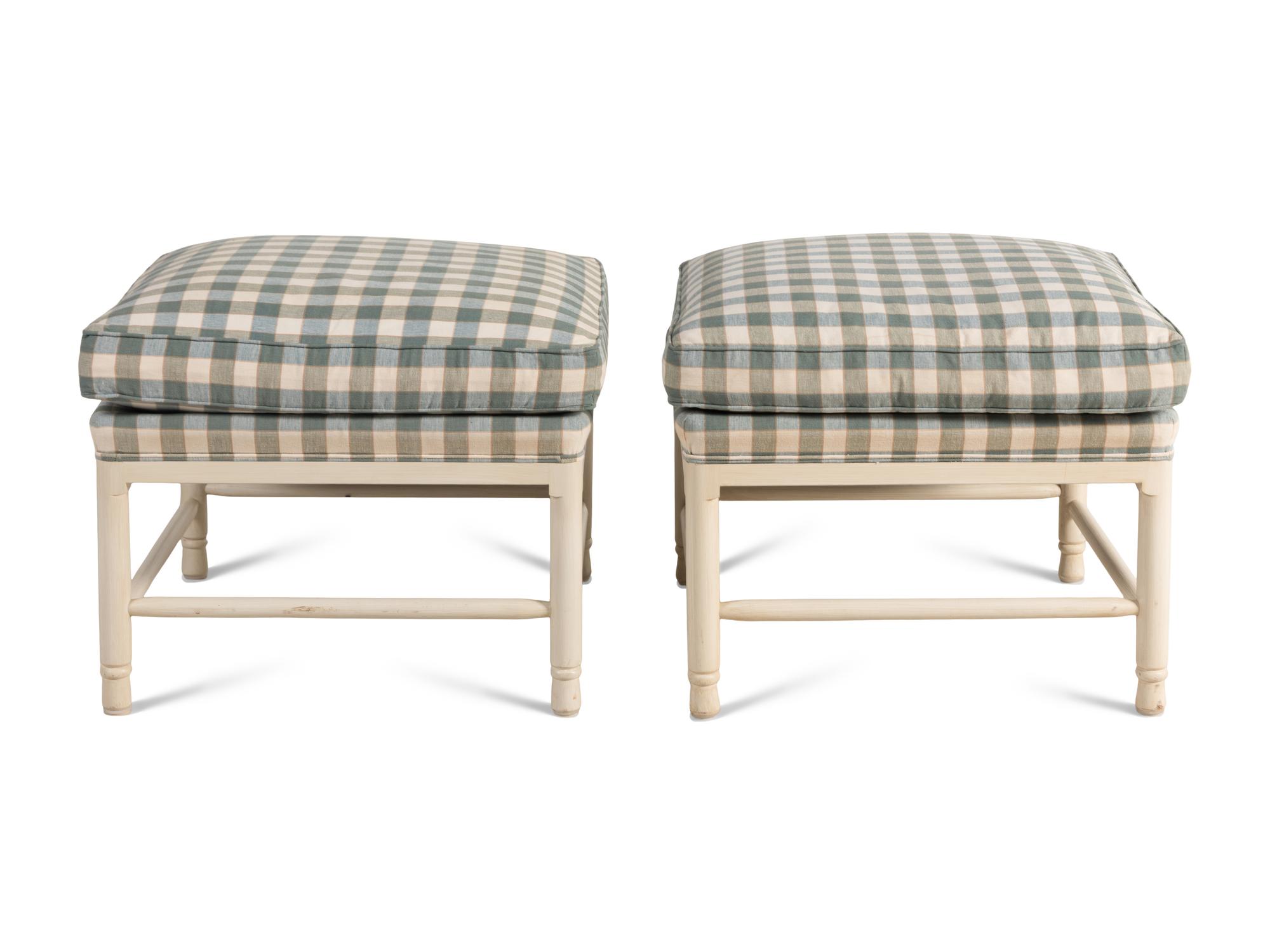 A Set of Four White Painted Patio Chairs and Ottomans