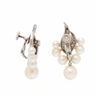 CULTURED PEARL, DIAMOND, AND WHITE GOLD EARRINGS