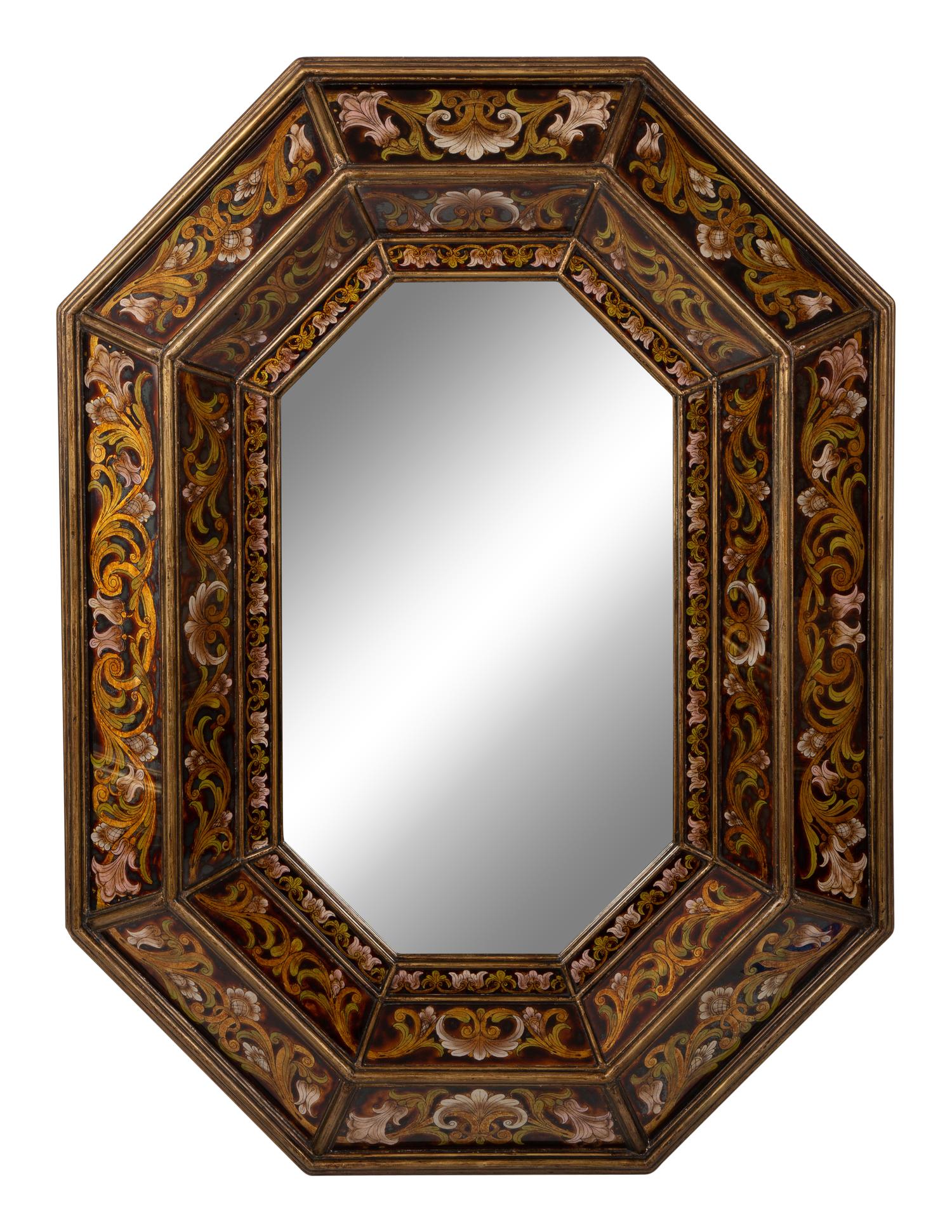 A Pair of Reverse Painted Glass Mirrors — 20TH CENTURY