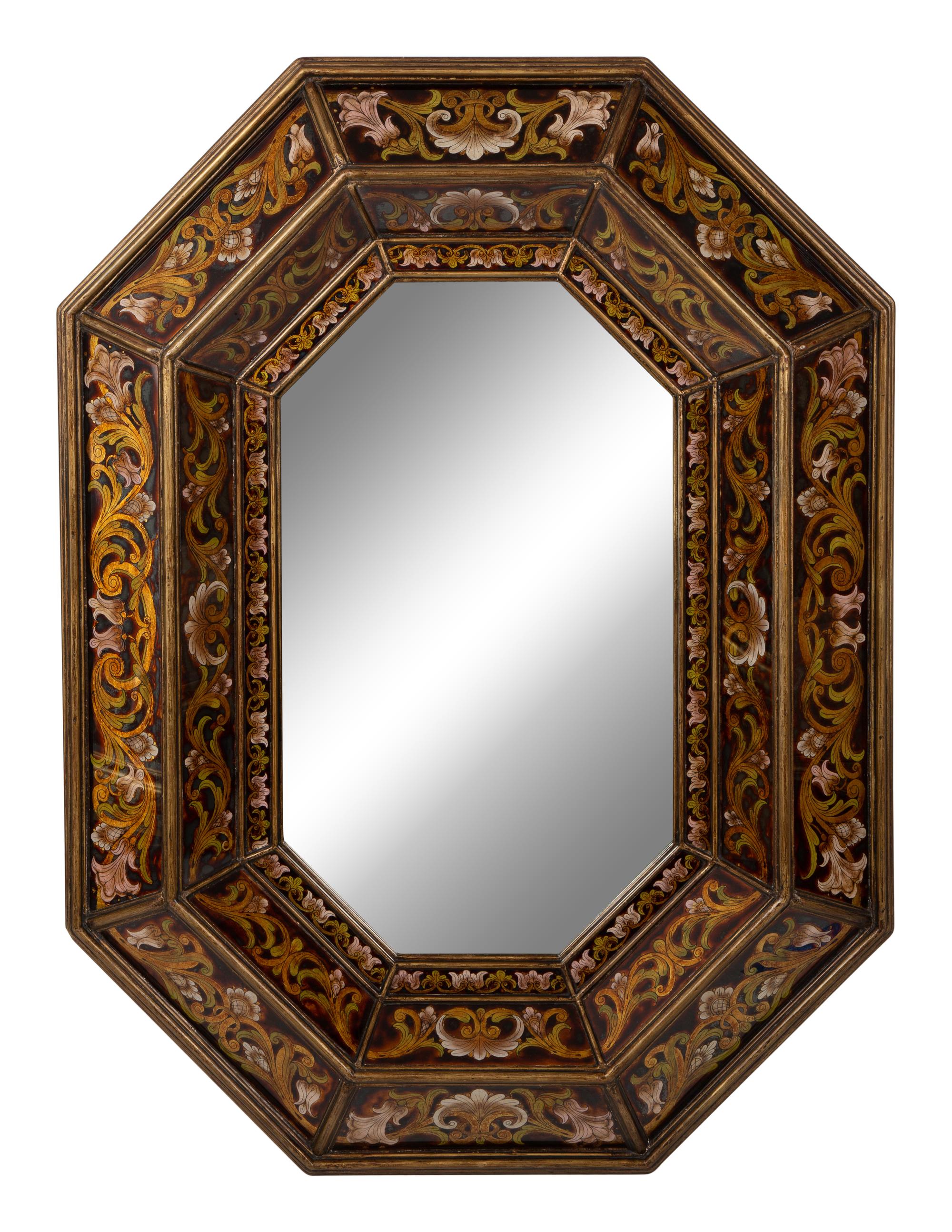 A Pair of Reverse Painted Glass Mirrors — 20TH CENTURY