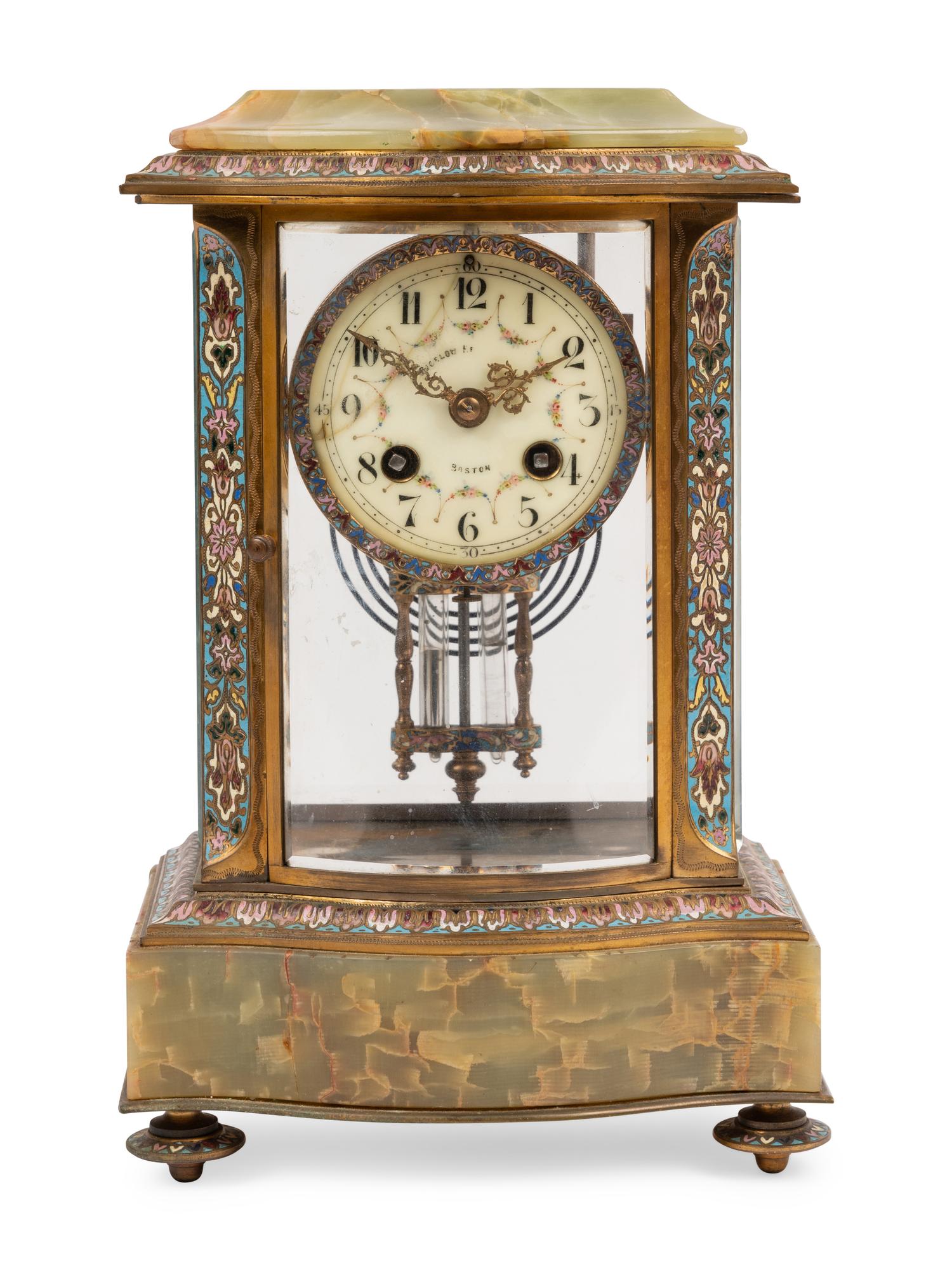 A French Onyx and Champlevé Mantel Clock