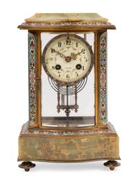 A French Onyx and Champlevé Mantel Clock