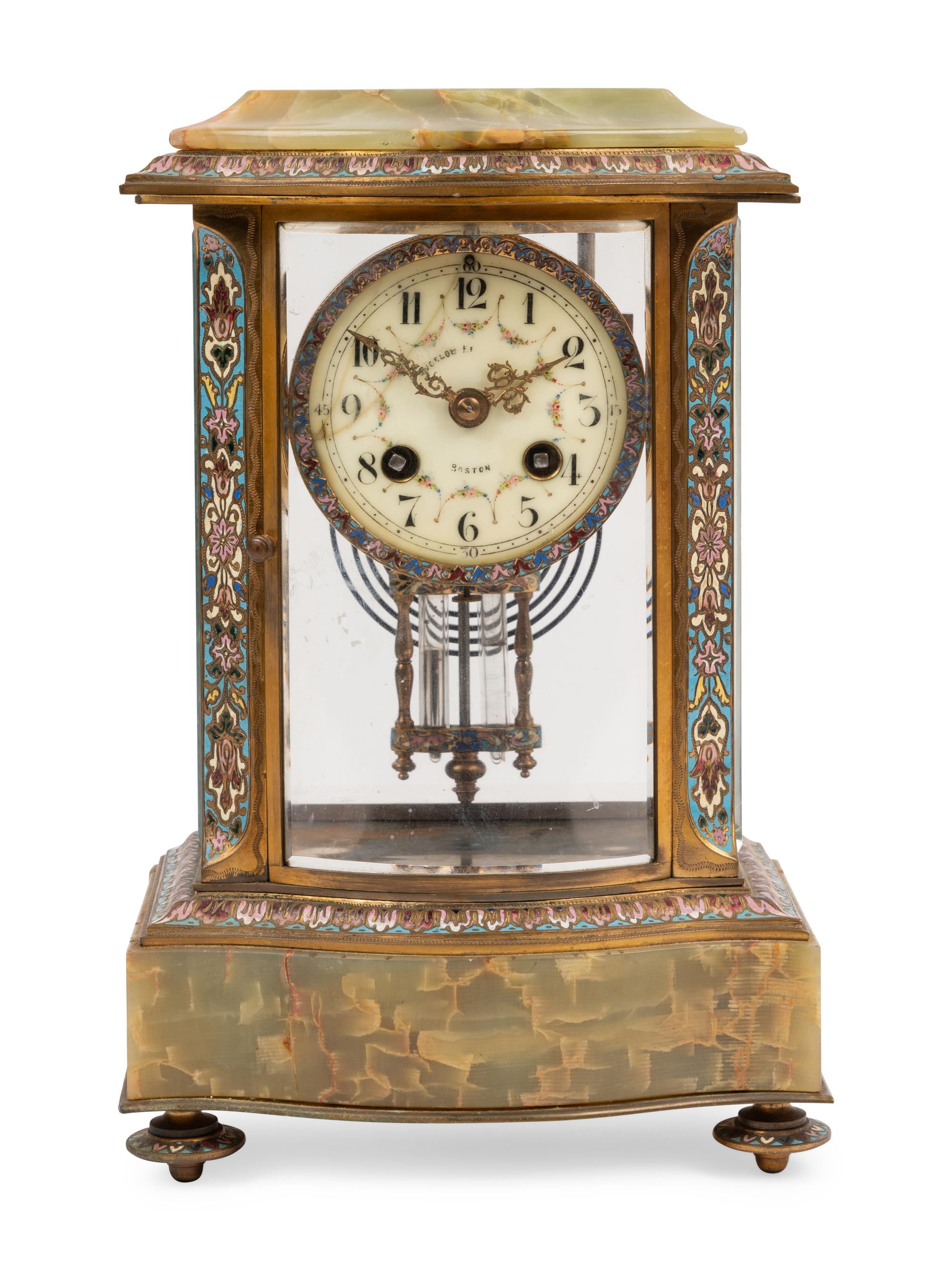 A French Onyx and Champlevé Mantel Clock