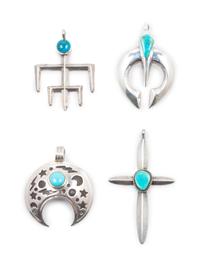Four Southwestern Sterling Silver and Turquoise Pendants