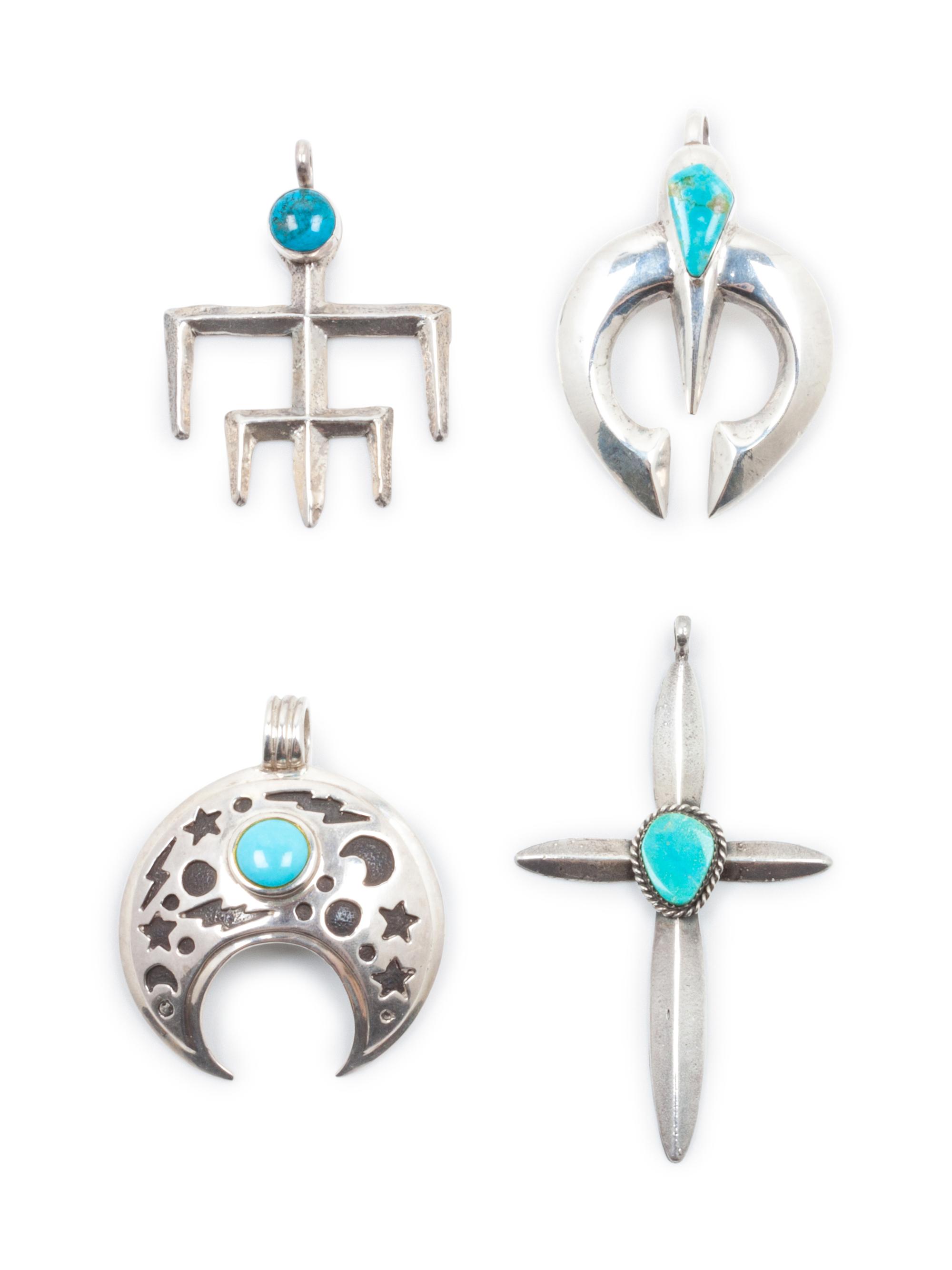 Four Southwestern Sterling Silver and Turquoise Pendants
