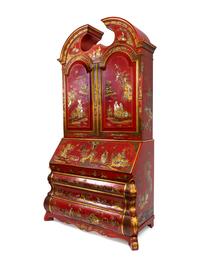 A George II Style Parcel-Gilt and Red Lacquer Chinoserie Secretary — 20TH CENTURY