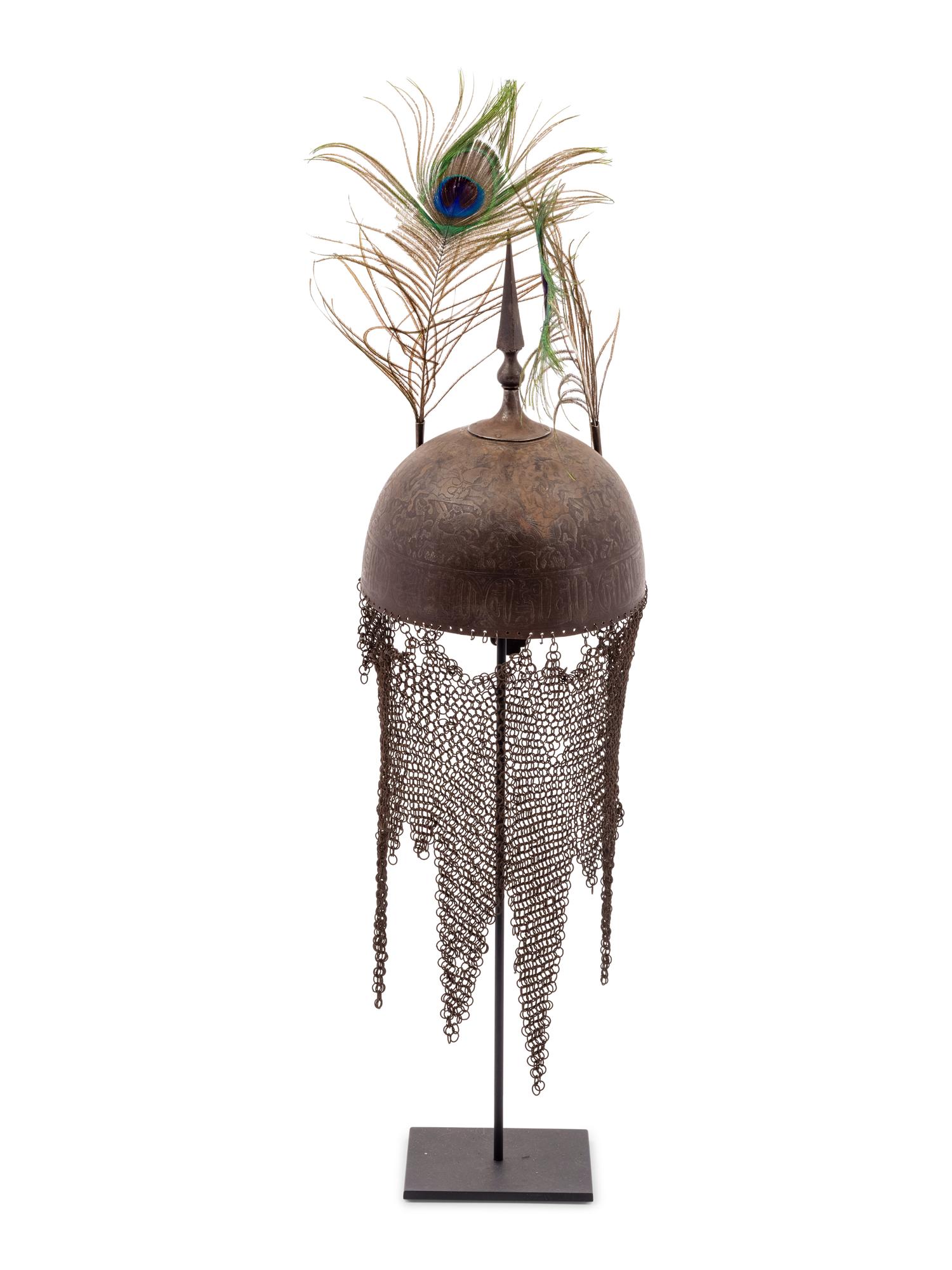 A Persian Khula Khud Helmet with Shield and Sword