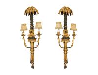 A Pair of Painted and Parcel Gilt Carved Wood Sconces