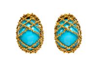 A Pair of 18 Karat Yellow Gold and Enamel Earclips, Van Cleef & Arpels, 15.90 dwts.