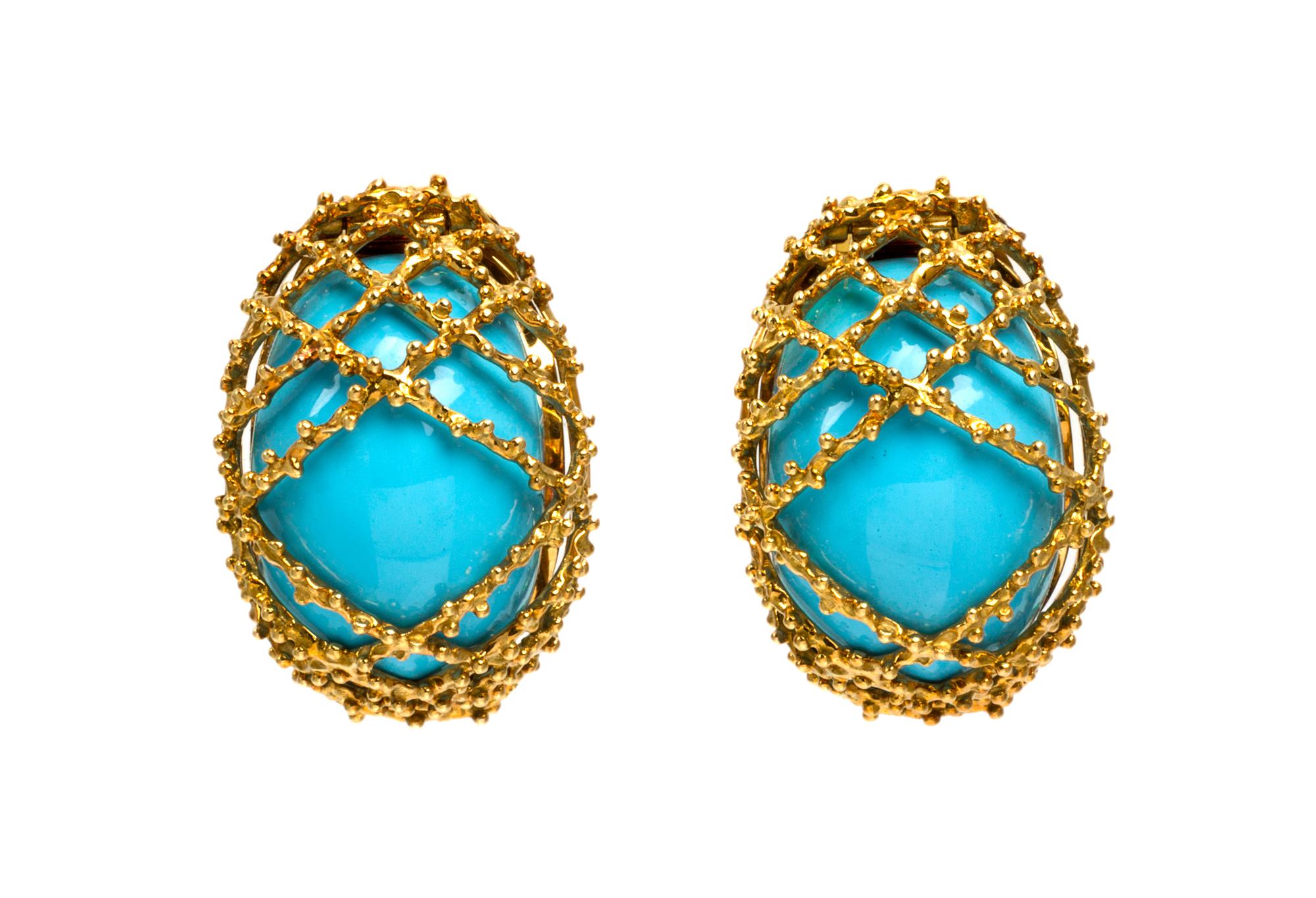 A Pair of 18 Karat Yellow Gold and Enamel Earclips, Van Cleef & Arpels, 15.90 dwts.