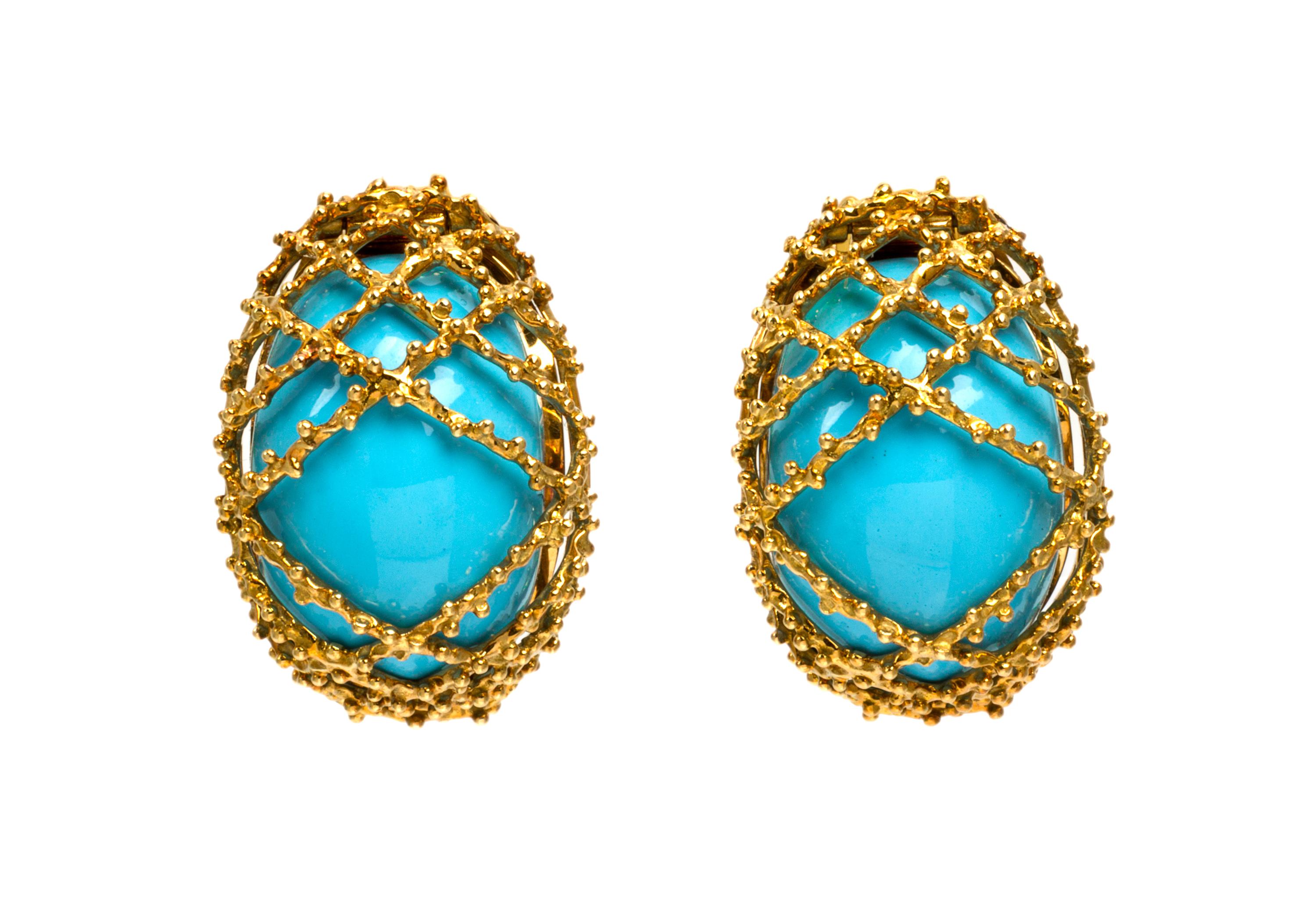 A Pair of 18 Karat Yellow Gold and Enamel Earclips, Van Cleef & Arpels, 15.90 dwts.