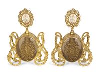 A Pair of Continental Gilt Metal and Glass Perfume Bottles