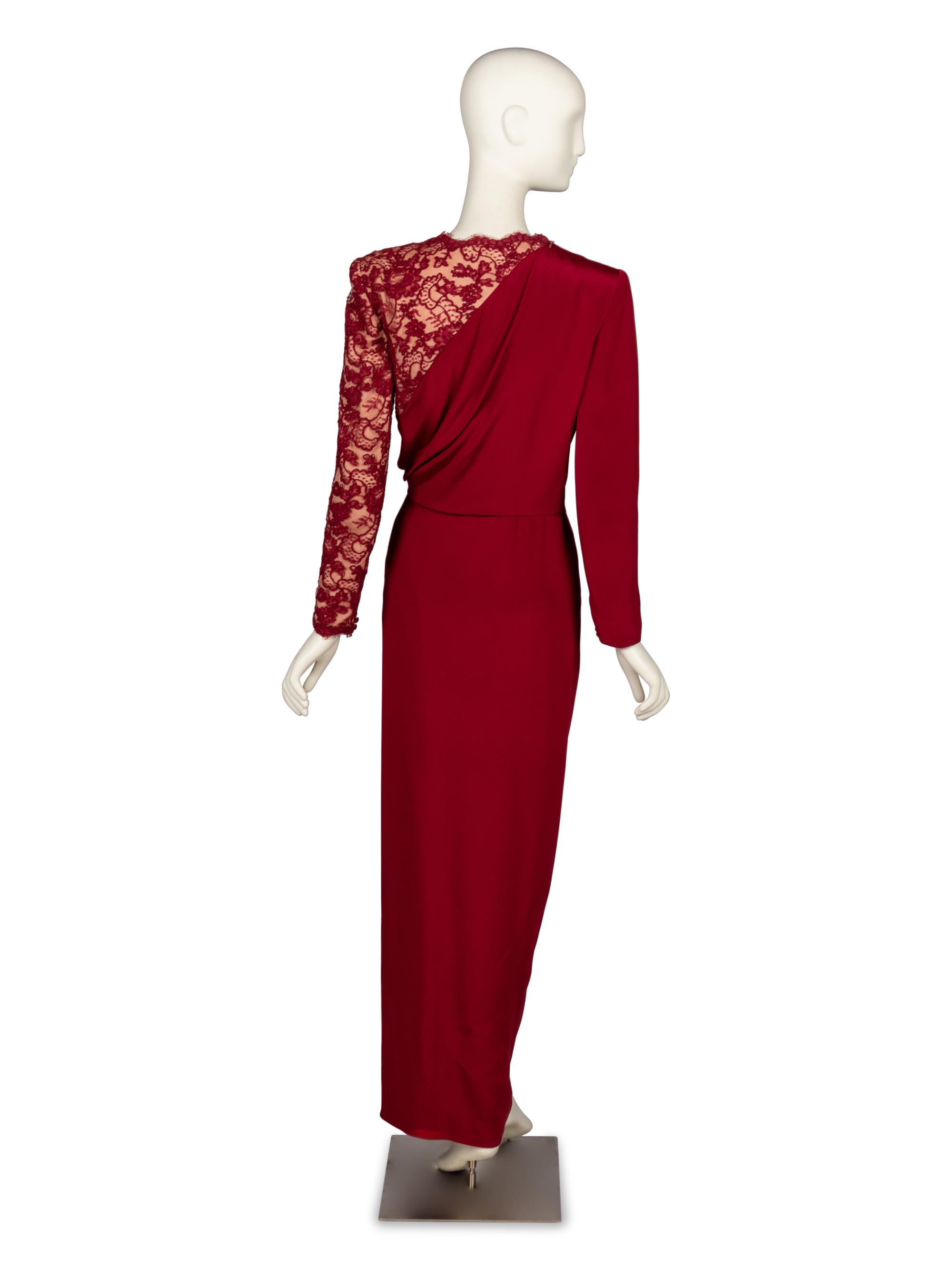 Carolina Herrera, Maroon Lace & Silk Gown