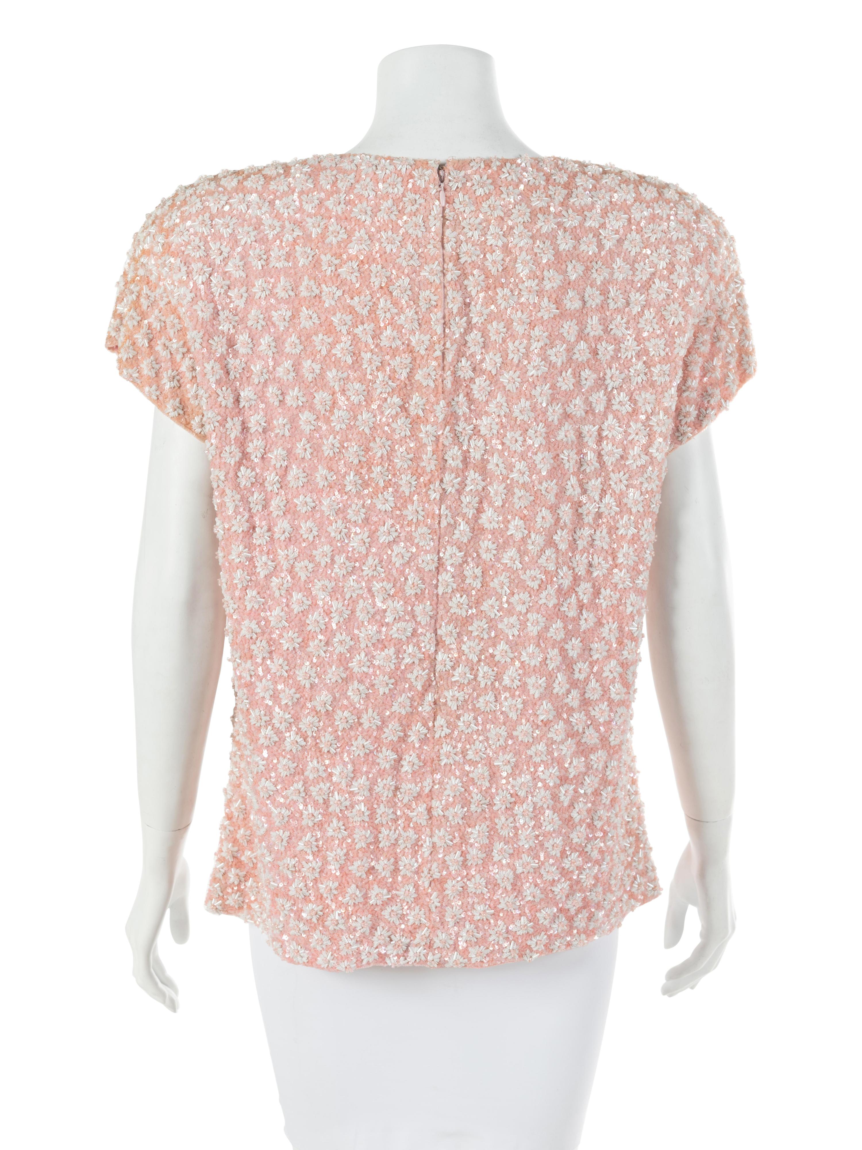 Bill Blass Pink Beaded Top, 1980-90s