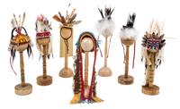 A Group of Seven Native American Style Headdresses Length of longest 4 1/4 inches. — Brian "Rainbow Hand" and Kathy Tepper
