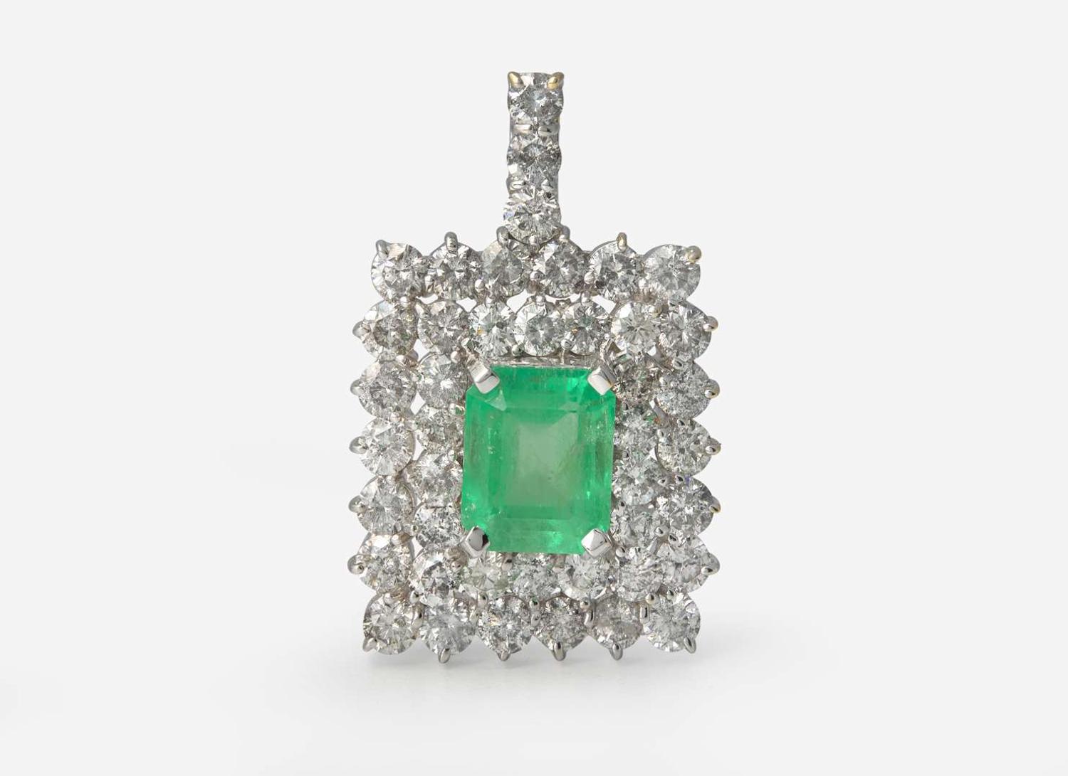 A 14K White Gold, Emerald, and Diamond Pendant, Natural Colombian Emerald, GIA Certified