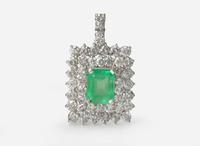 A 14K White Gold, Emerald, and Diamond Pendant, Natural Colombian Emerald, GIA Certified