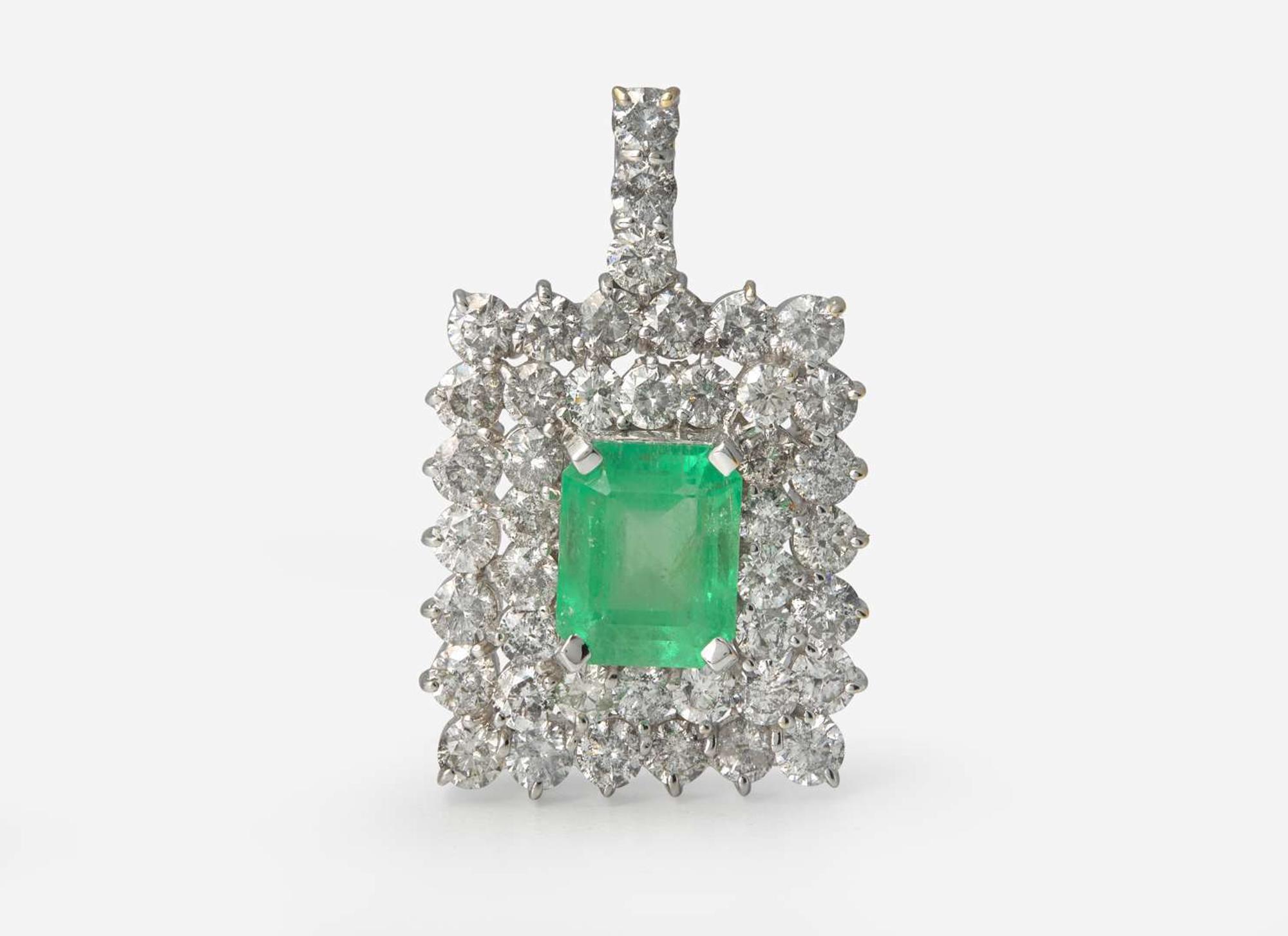 A 14K White Gold, Emerald, and Diamond Pendant, Natural Colombian Emerald, GIA Certified