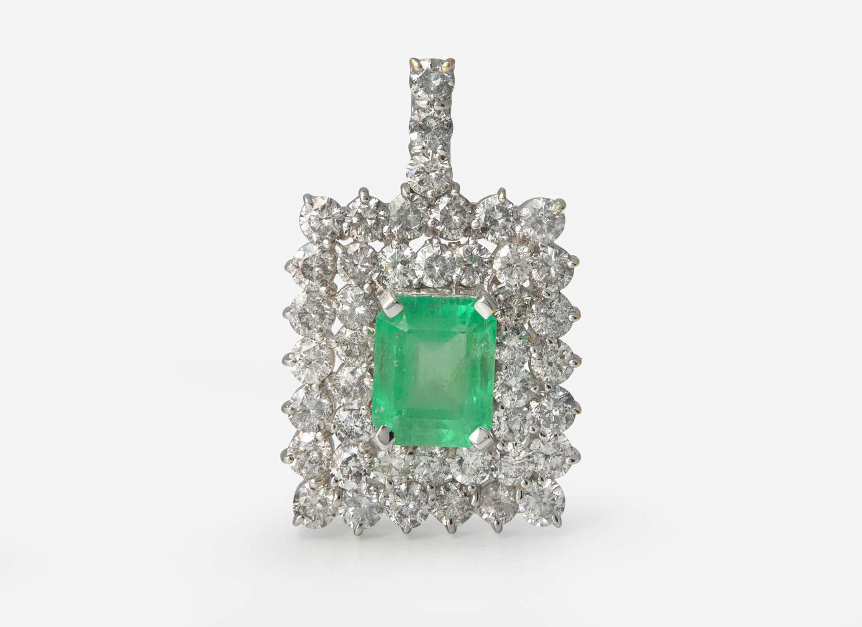 A 14K White Gold, Emerald, and Diamond Pendant, Natural Colombian Emerald, GIA Certified