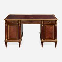 A Fine Louis XVI Style Gilt Bronze Mounted Kingwood and Tulipwood Pedestal Desk attributed to François Linke (French, 1855–1946), late 19th/early 20th century
