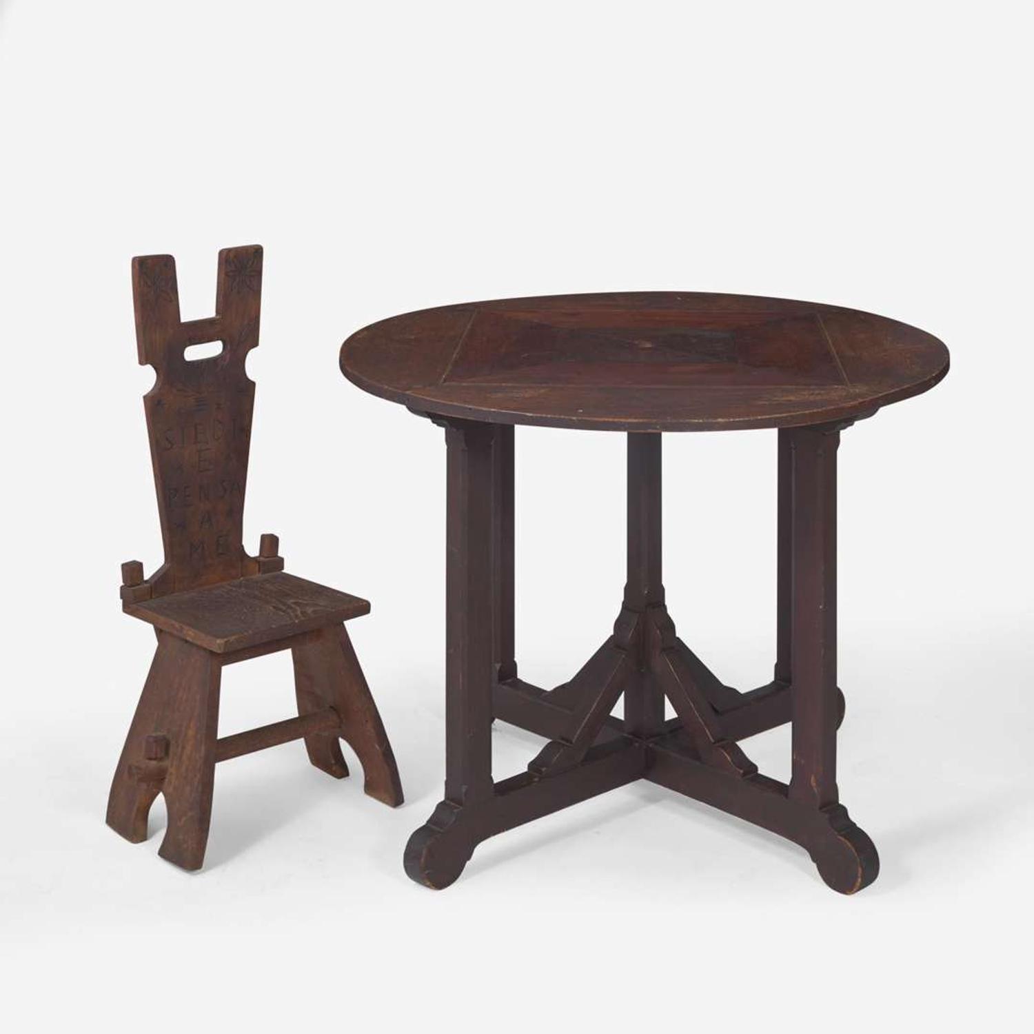 American School Gothic Style Center Table and Side Chair, USA, circa 1900