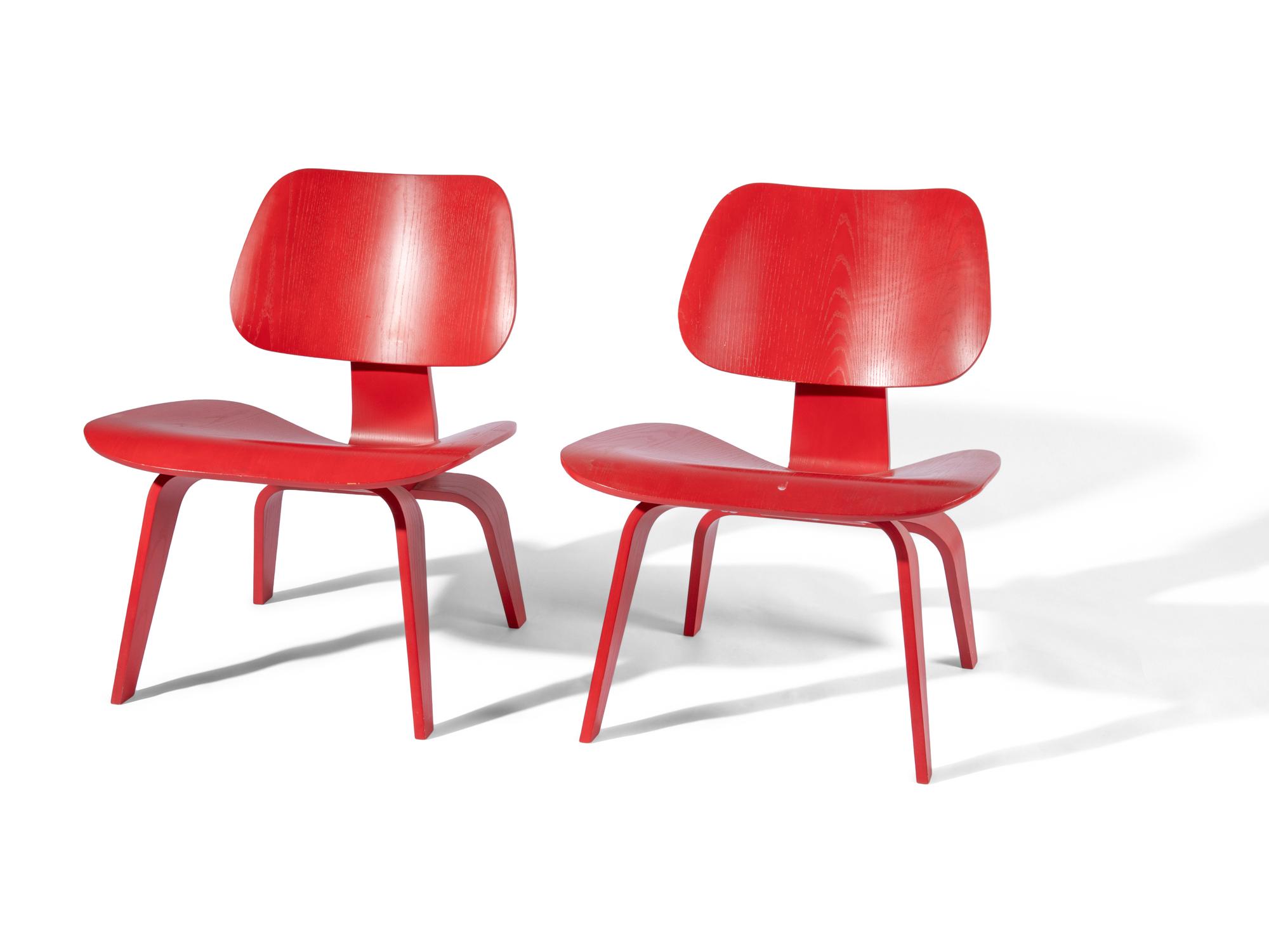 Pair of Red LCW Chairs Herman Miller, USA