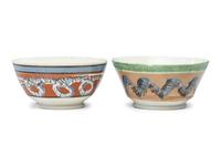 Two Mochaware Bowls with Earthworm Decoration