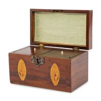 An English Mahogany and Marquetry Tea Caddy