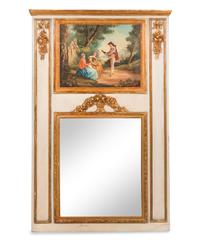 A Louis XVI Style Painted and Parcel Gilt Trumeau Mirror