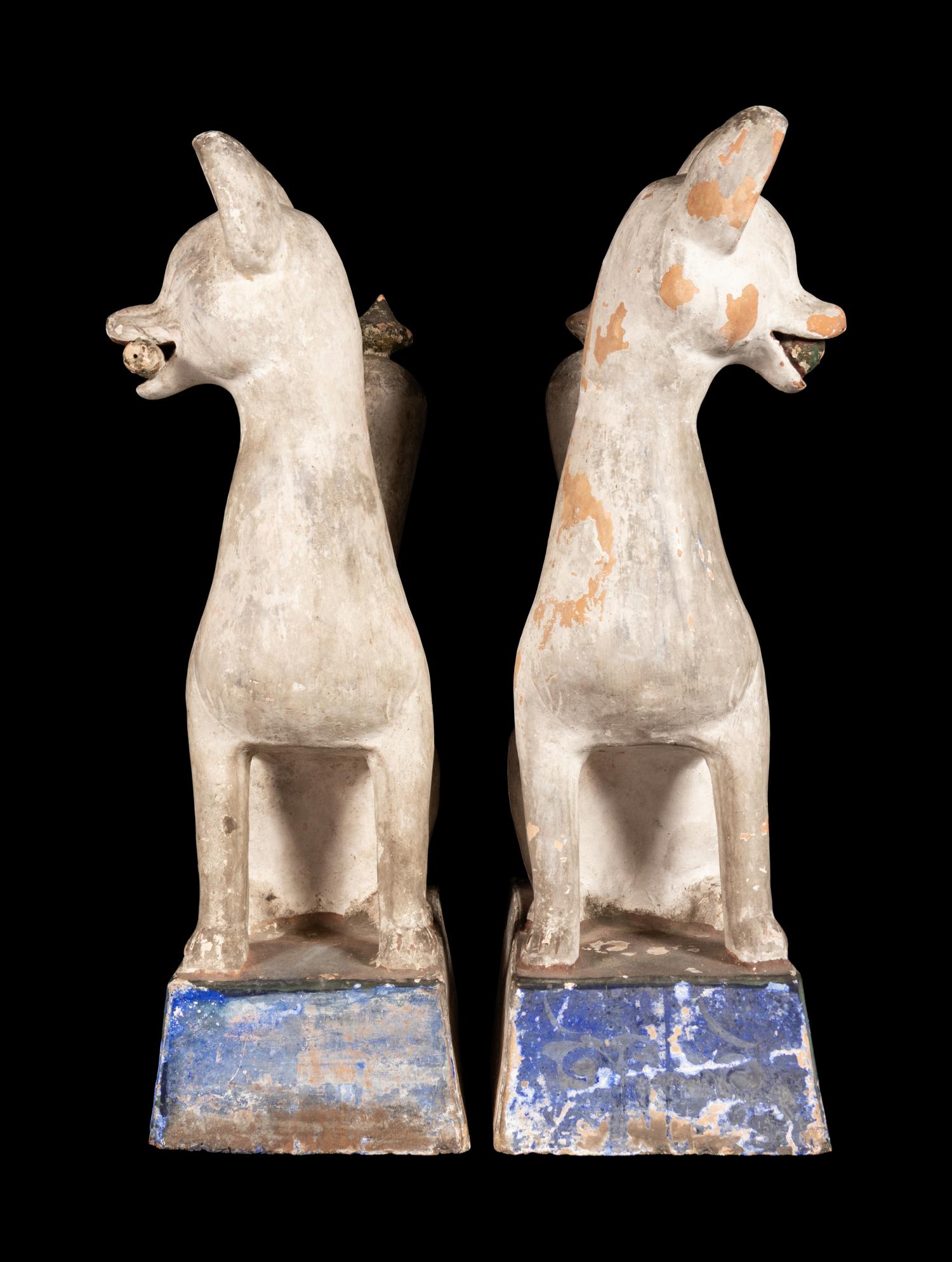 A Pair of Painted Wood Ō-Inari Foxes