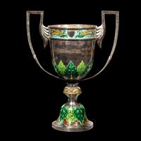 A Chinese Export Enameled Silver Trophy Cup, 20th Century 近代 外銷銀燒藍雙耳杯