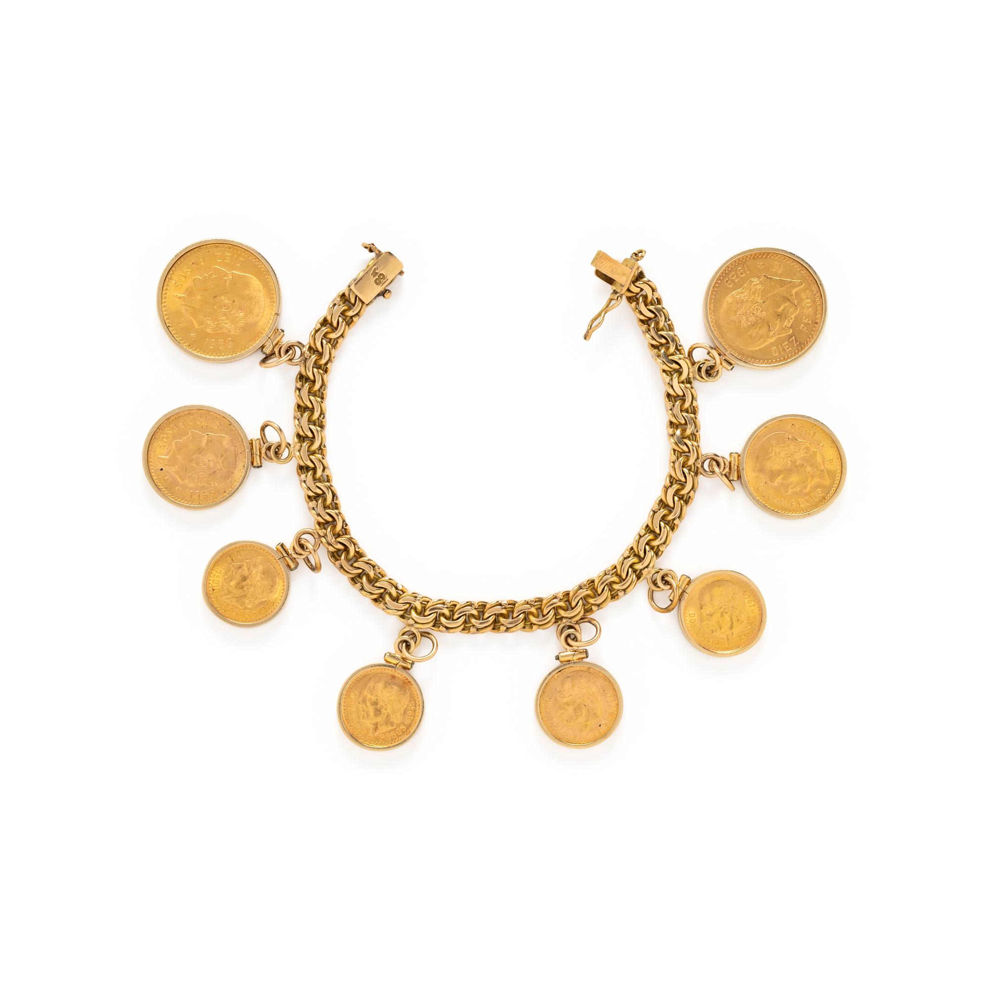 YELLOW GOLD COIN CHARM BRACELET