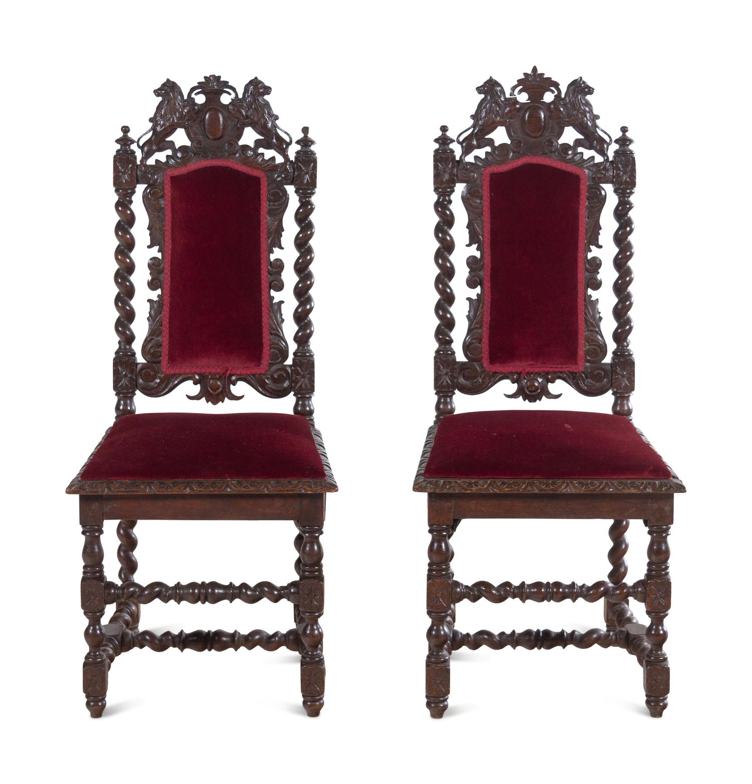 A Pair of Renaissance Revival Carved Walnut Side Chairs