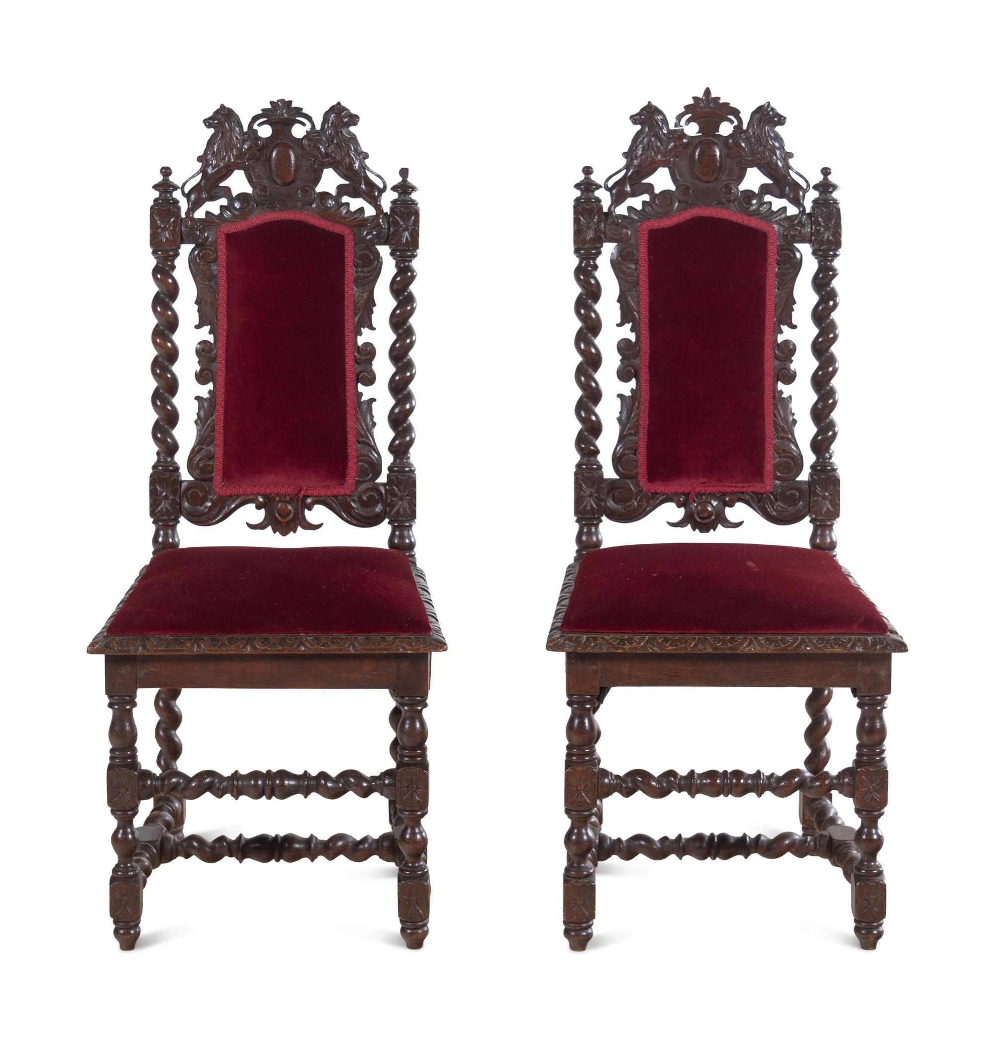 A Pair of Renaissance Revival Carved Walnut Side Chairs