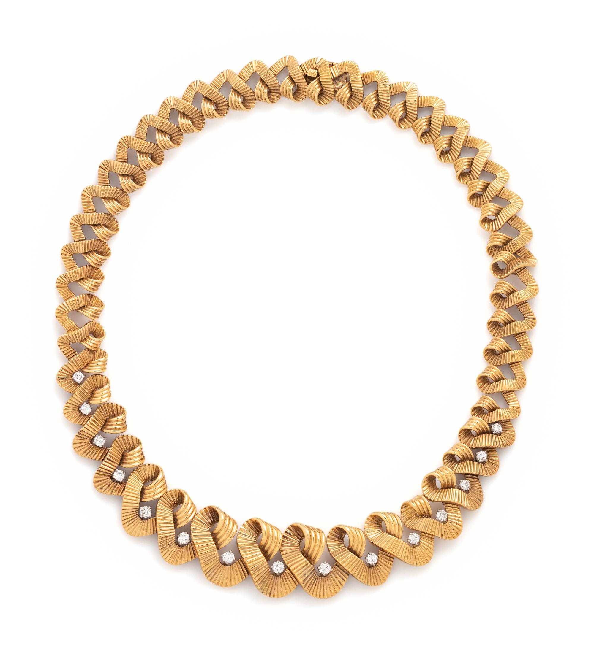 CARTIER, RETRO, YELLOW GOLD AND DIAMOND NECKLACE