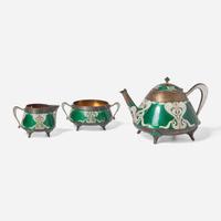 An Art Nouveau three-piece silver gilt and enamel tea service Marius Hammer (Norwegian, 1847-1927), Bergen, Norway, circa 1900