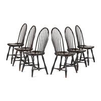 A Set of Six Black-Paint Decorated Compass Seat Bow Back Windsor Side Chairs