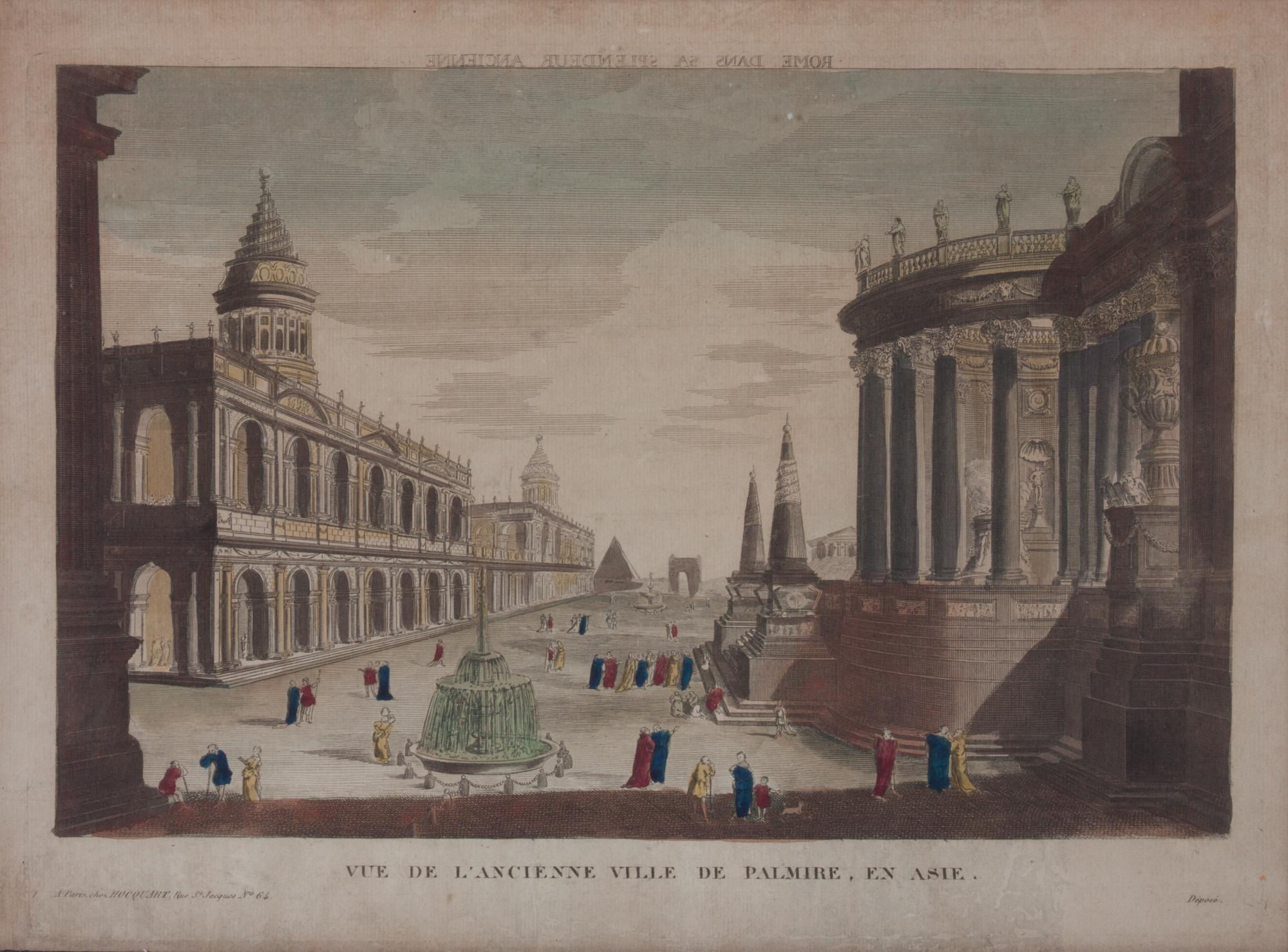 A Set of Four Hand-colored Engravings Each: 12 x 16 1/8 inches.