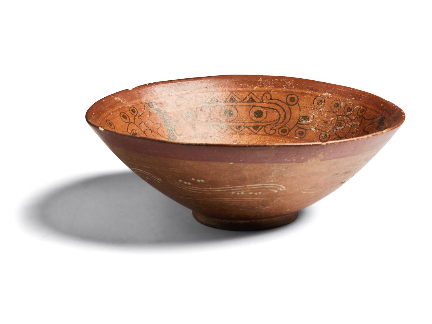 A Maya Polychrome Terracotta Bowl with Gods and Glyphs