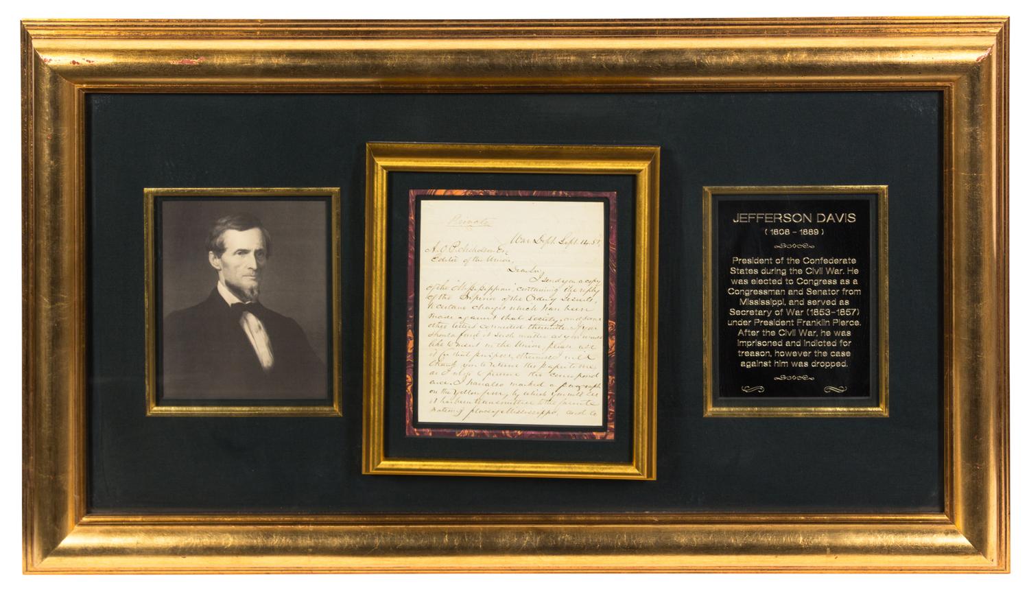 DAVIS, Jefferson (1808-1889). Autographed letter signed ("Jefferson Davis"), as Secretary of War, to A.O. Nicholson, 14 September 1855.